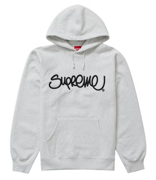 Supreme Raised Handstyle Hooded Sweatshirt Ash Grey