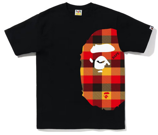 BAPE Block Check Side Big Ape Head Tee (FW22) Black Red