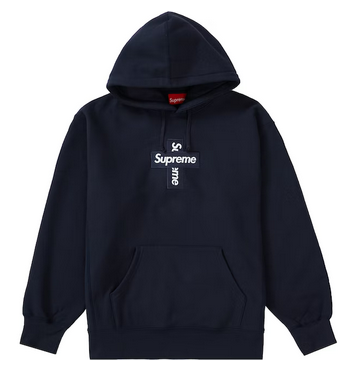 Supreme Cross Box Logo Hooded Sweatshirt Navy