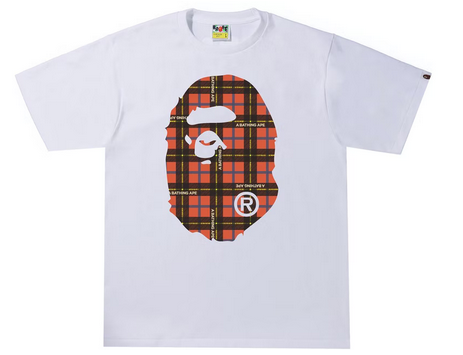 BAPE Logo Check Big Ape Head Tee White/Red