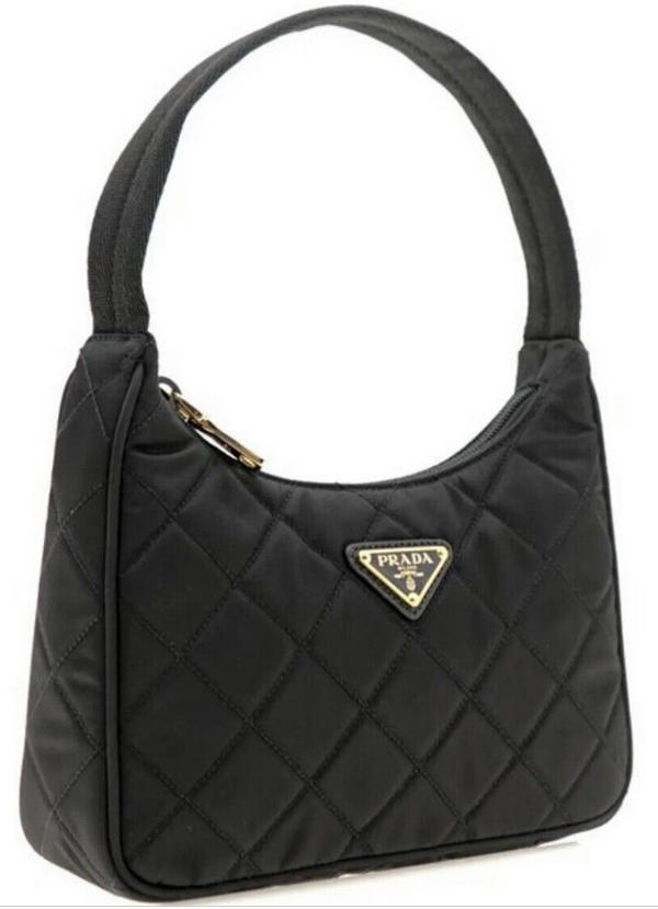 Prada Hobo Mini Quilted Black Nylon Shoulder Bag