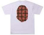 Load image into Gallery viewer, BAPE Logo Check Big Ape Head Tee White/Red
