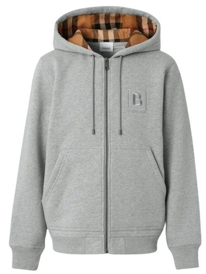 Letter Graphic Cotton Blend Hooded Top Grey