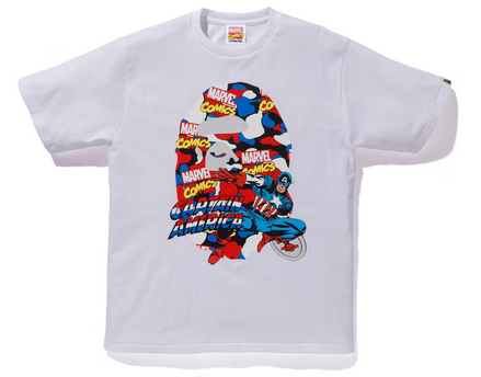 BAPE x Marvel Comics Camo Captain America Tee White